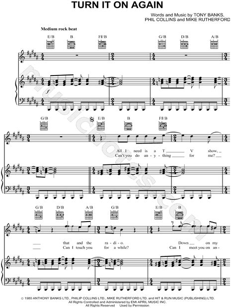 turn it on again sheet music